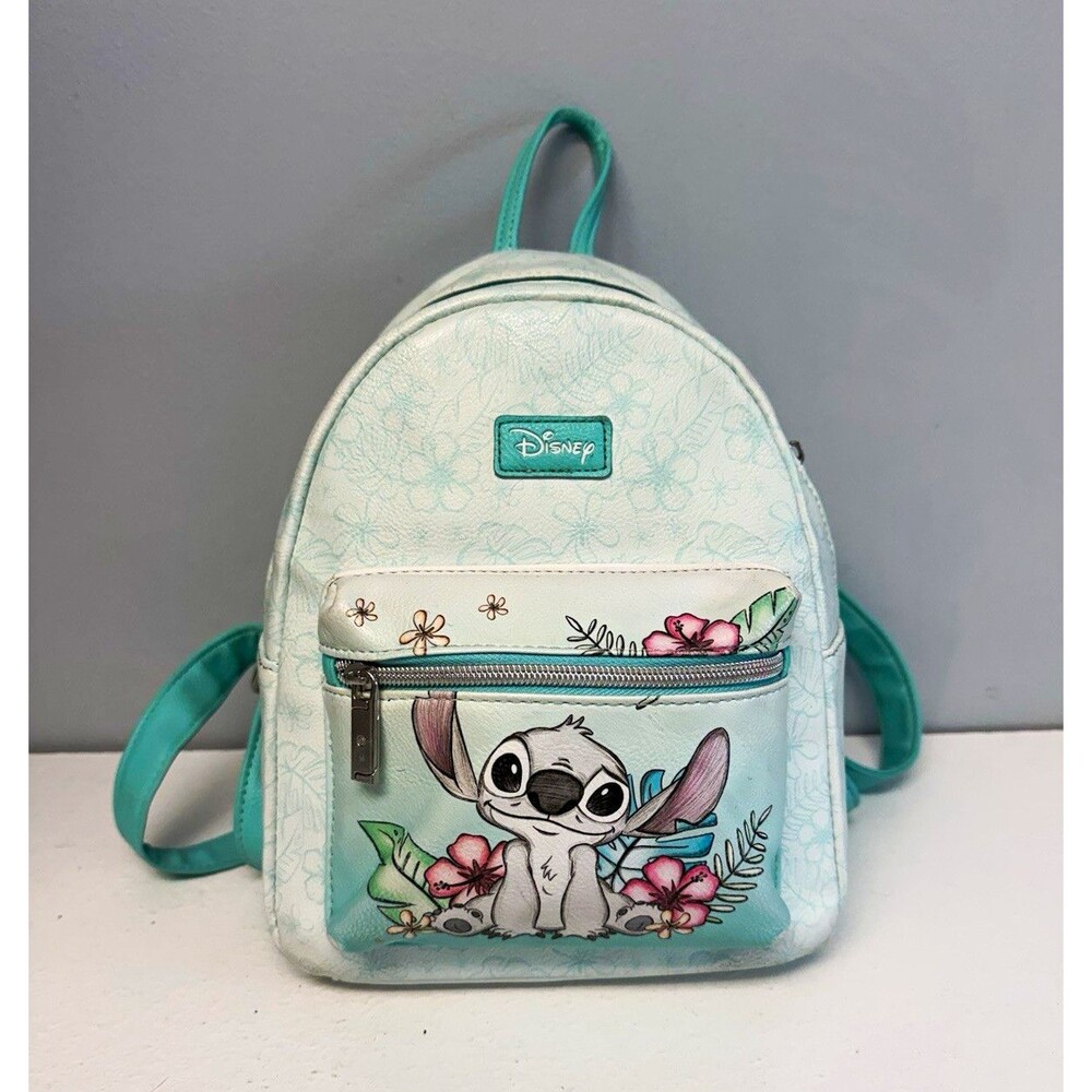 2021 Disney Loungefly Lilo & Stitch Tropical Floral Mini Backpack White Teal